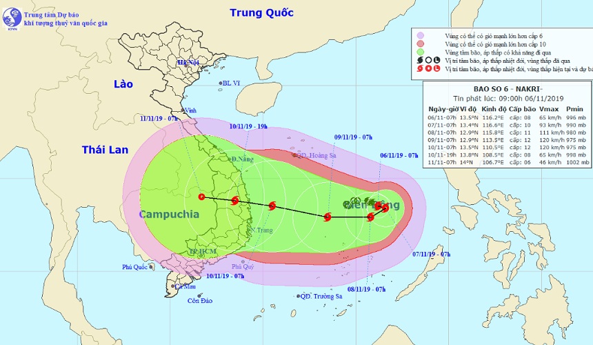 bao so 6 nakri lien tuc doi huong di chuyen nhanh ve phia trung va nam trung bo