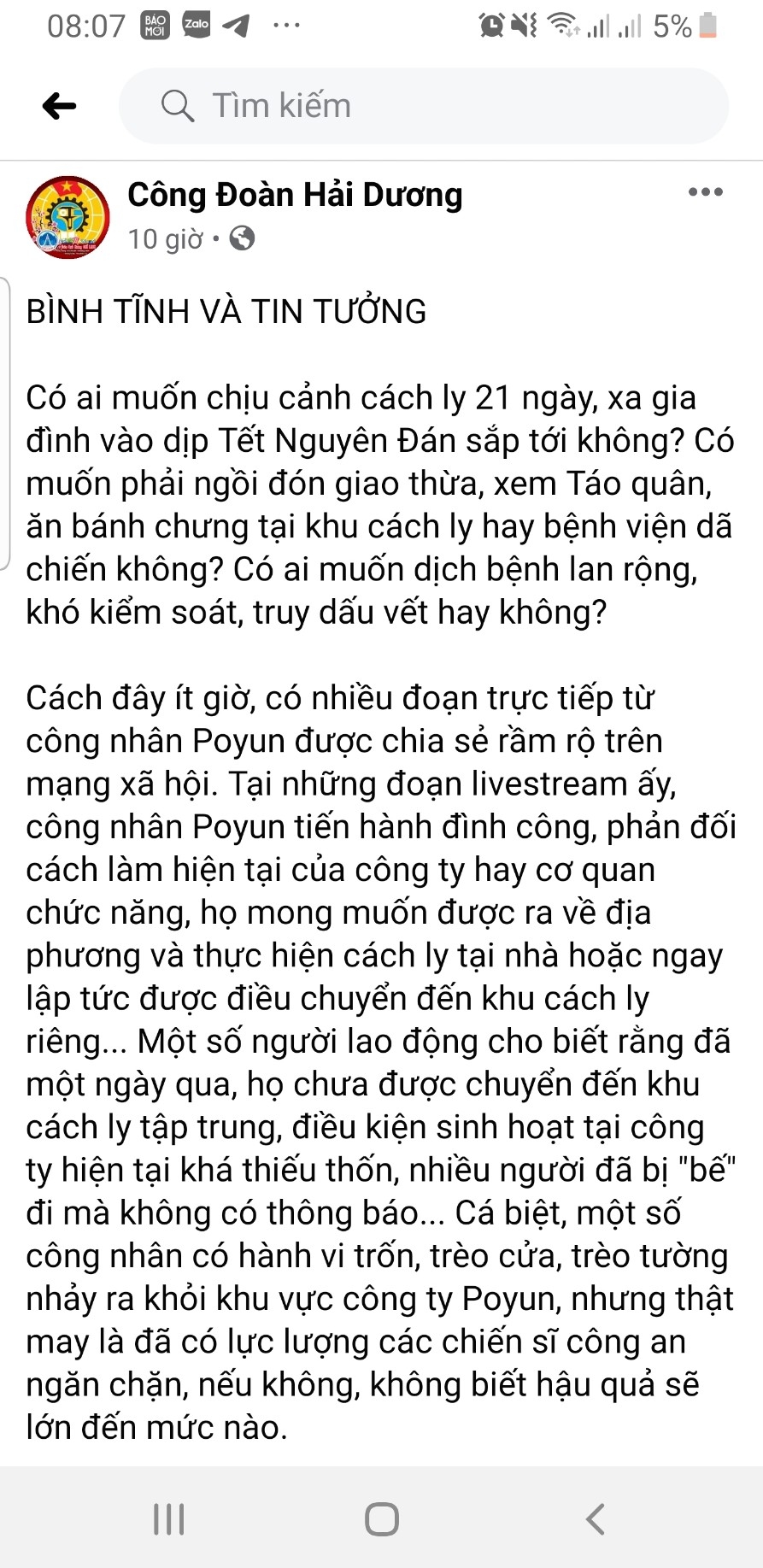 Công nhân Công ty POYUN hết bất an, bức xúc khi được chuyển sang khu cách ly