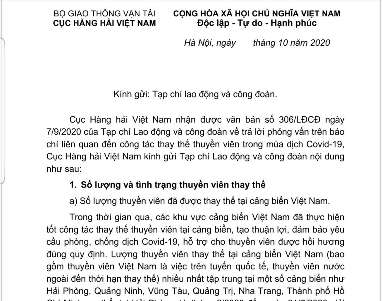 Thuyền viên không thuộc đối tượng được ưu tiên, nên rất khó hồi hương theo hàng không