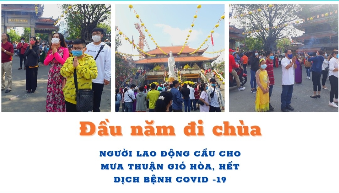 Đầu năm đi chùa, người lao động cầu cho mưa thuận gió hòa, hết dịch bệnh Covid -19