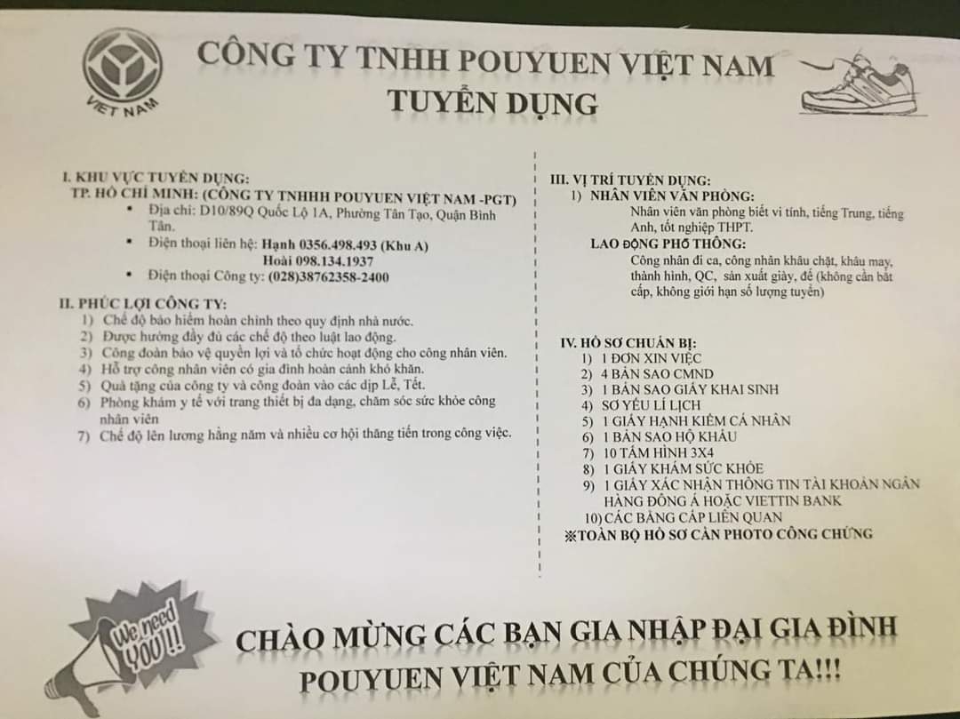 Hàng làm không kịp, PouYuen Việt Nam tuyển 2.000 công nhân chính thức